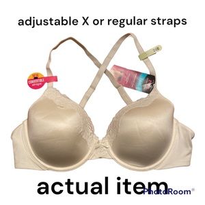 NWT Maidenform 38 B T Shirt Bra Convertible Strap X Cross Underwire Lace Pad 38B
